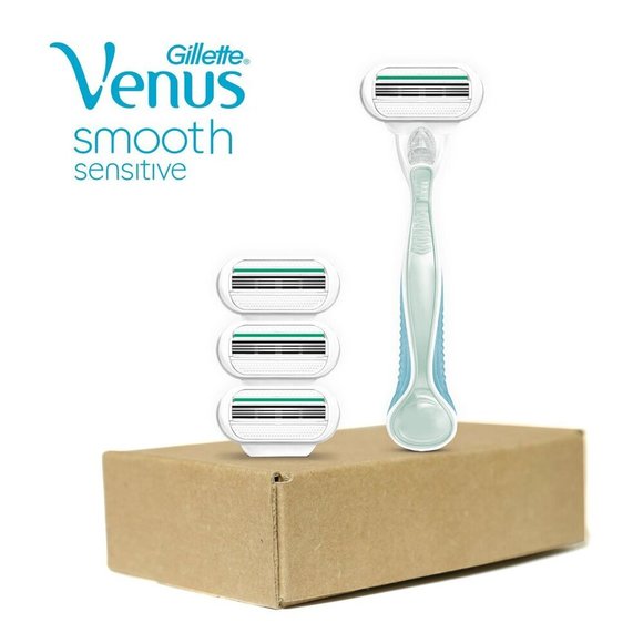 Gillette Venus Smooth Sensitive Womens Razor - 1 Handle + 4 Refills - Picture 1 of 8